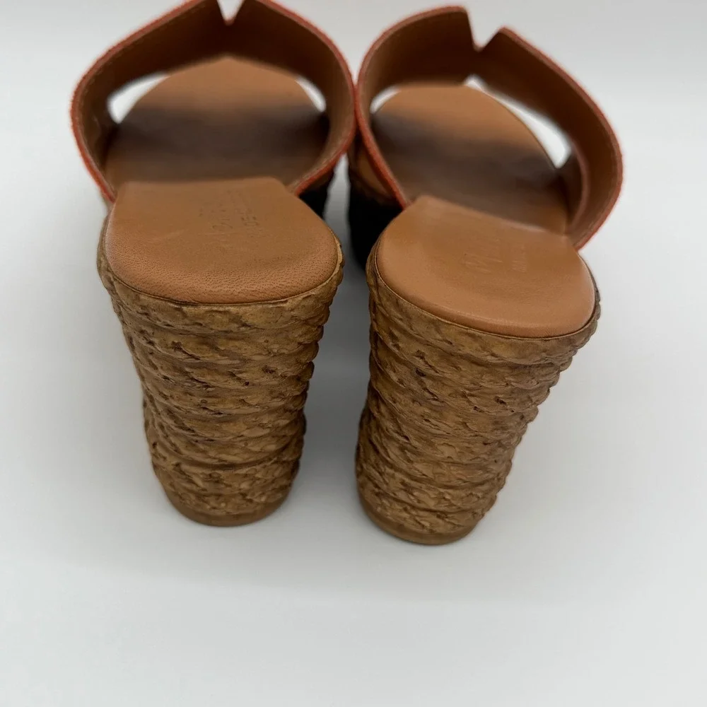 Mariella‎ Italy Orange Suede H-Cutout Rope Platform Wedge Sandals Womens 38